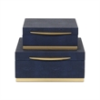 Pemberly Row Accent Box Set of 2 in Blue Faux Shagreen with Gold Metal Base