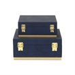 Pemberly Row Accent Box Set of 2 in Blue Faux Shagreen with Gold Metal Base