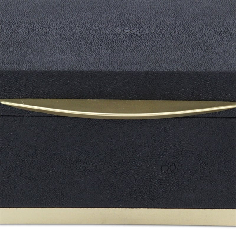Pemberly Row Accent Box Set of 2 in Blue Faux Shagreen with Gold Metal Base