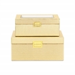 Pemberly Row Vinyl Woven Pattern Mirrored Box Set of 2 in Gold