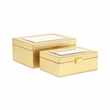 Pemberly Row Vinyl Woven Pattern Mirrored Box Set of 2 in Gold