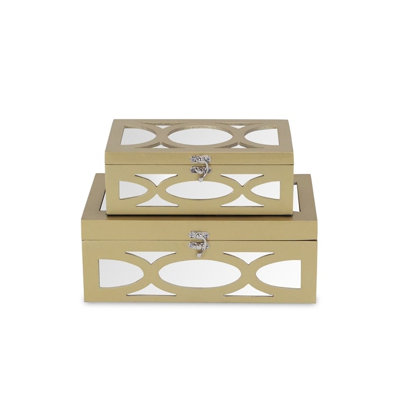 Pemberly Row Contemporary Set of 2 Overlayed Mirror Gold Keepsake Boxes