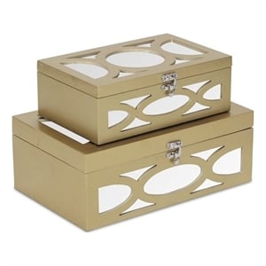 Pemberly Row Contemporary Set of 2 Overlayed Mirror Gold Keepsake Boxes
