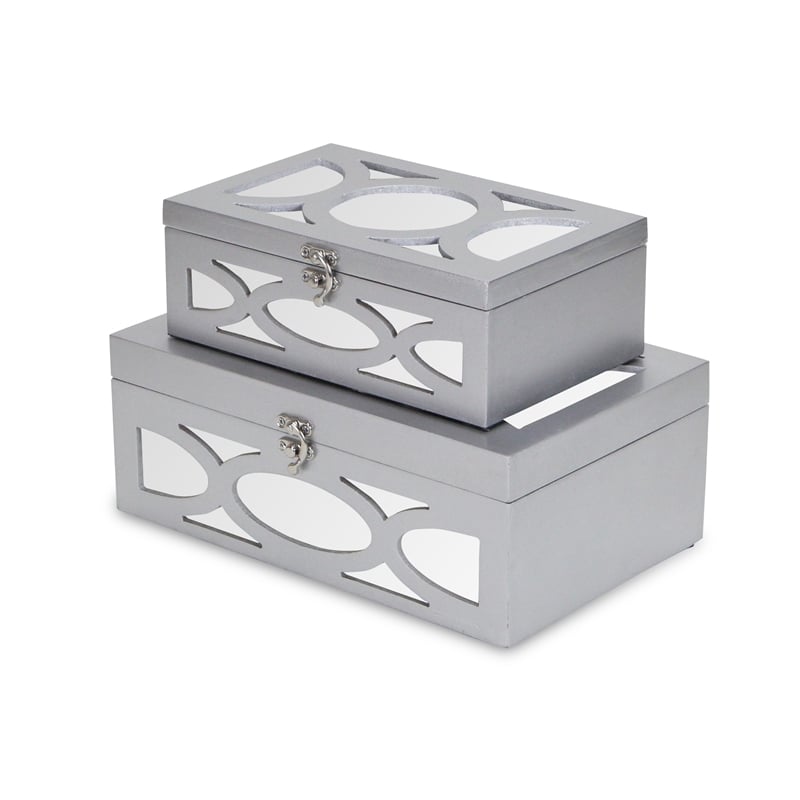 Pemberly Row Set of 2 Overlayed Mirror Silver Keepsake Boxes