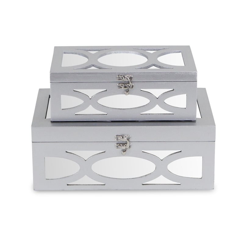 Pemberly Row Set of 2 Overlayed Mirror Silver Keepsake Boxes