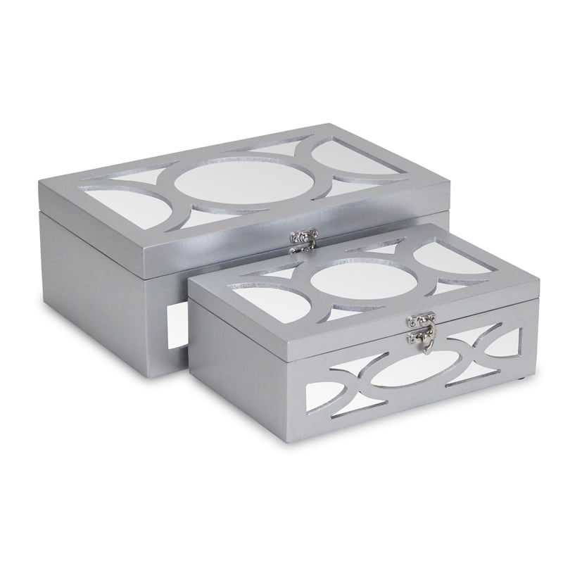 Pemberly Row Set of 2 Overlayed Mirror Silver Keepsake Boxes