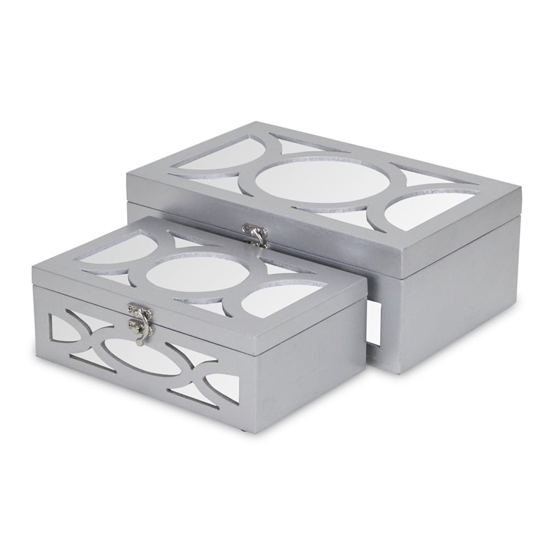 Pemberly Row Set of 2 Overlayed Mirror Silver Keepsake Boxes