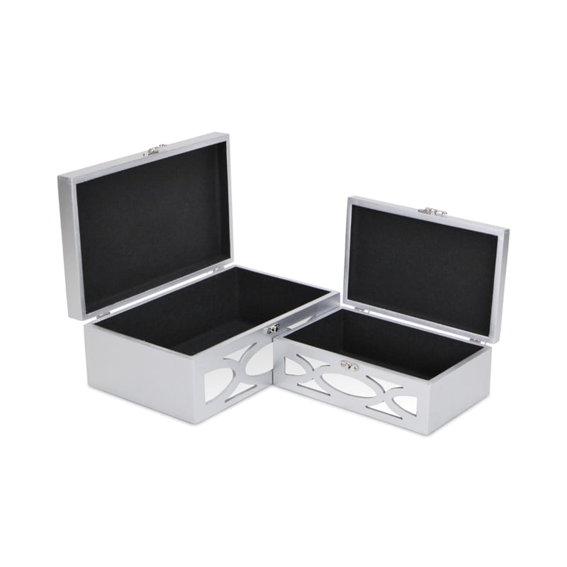 Pemberly Row Set of 2 Overlayed Mirror Silver Keepsake Boxes