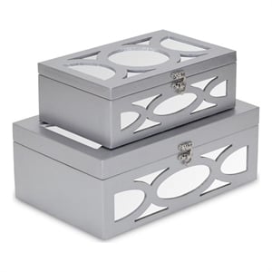 Pemberly Row Set of 2 Overlayed Mirror Silver Keepsake Boxes