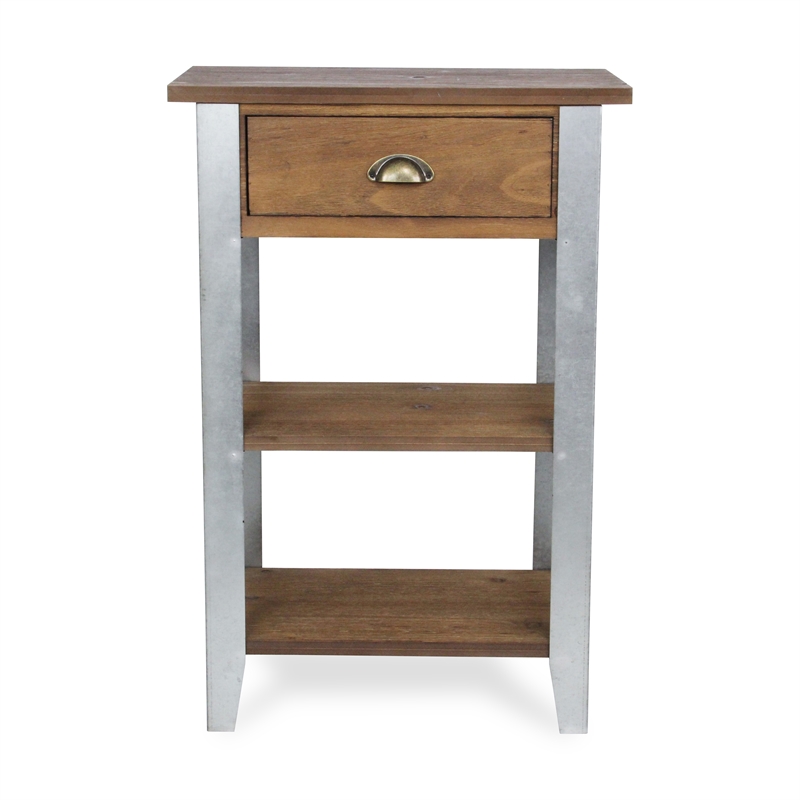Pemberly Row Farmhouse Themed Wood and Galvanized Metal Side Table