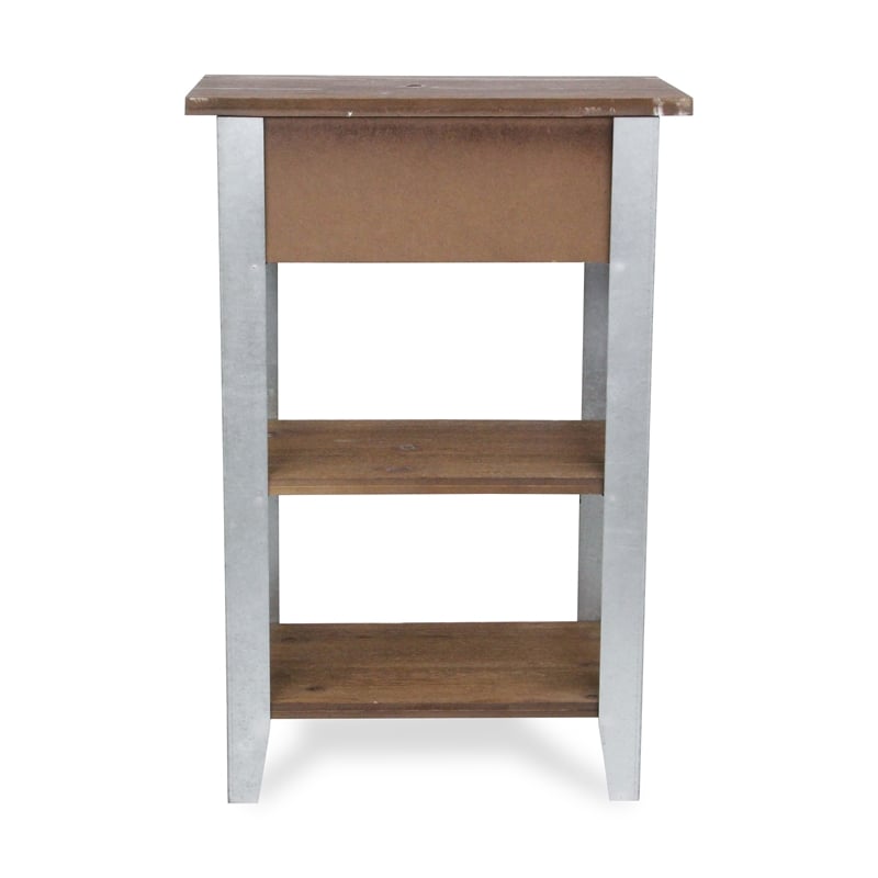 Pemberly Row Farmhouse Themed Wood and Galvanized Metal Side Table