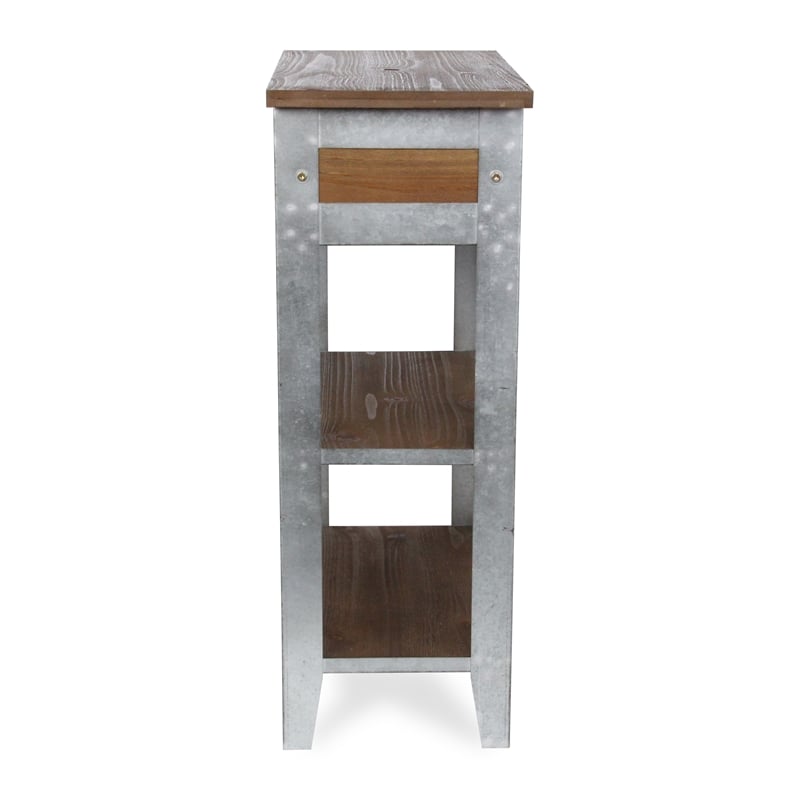 Pemberly Row Farmhouse Themed Wood and Galvanized Metal Side Table