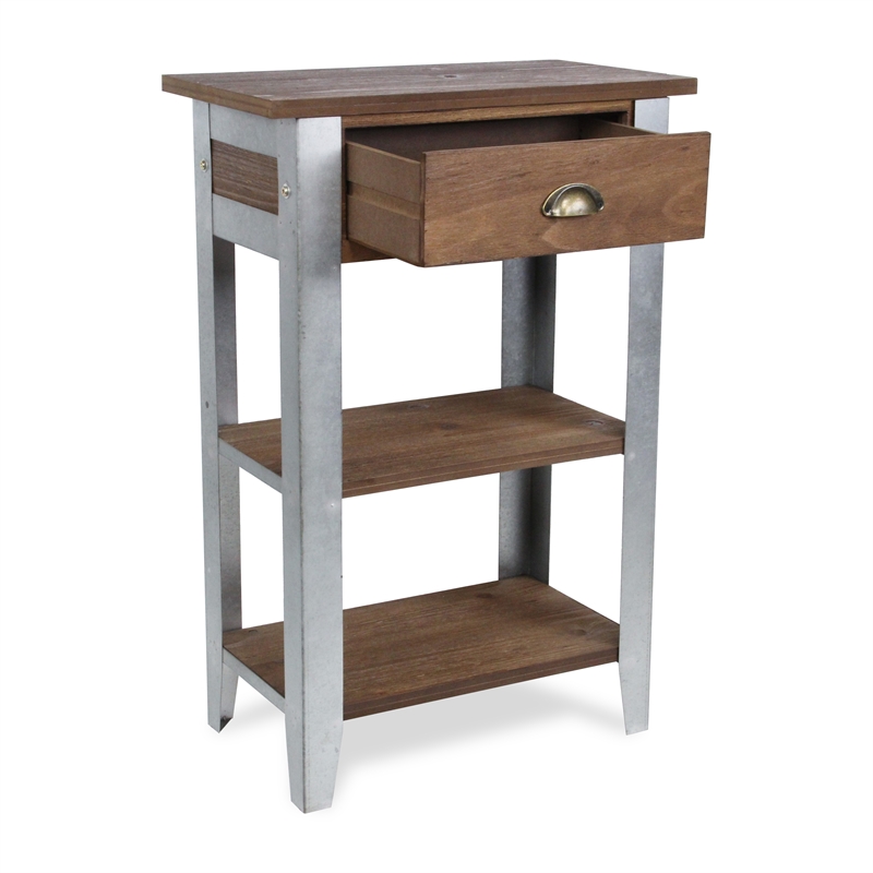 Pemberly Row Farmhouse Themed Wood and Galvanized Metal Side Table