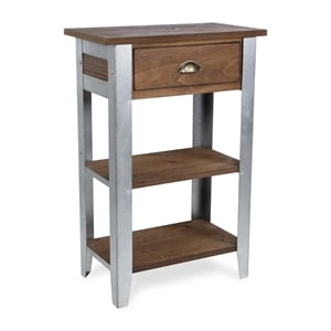 Pemberly Row Farmhouse Themed Wood and Galvanized Metal Side Table