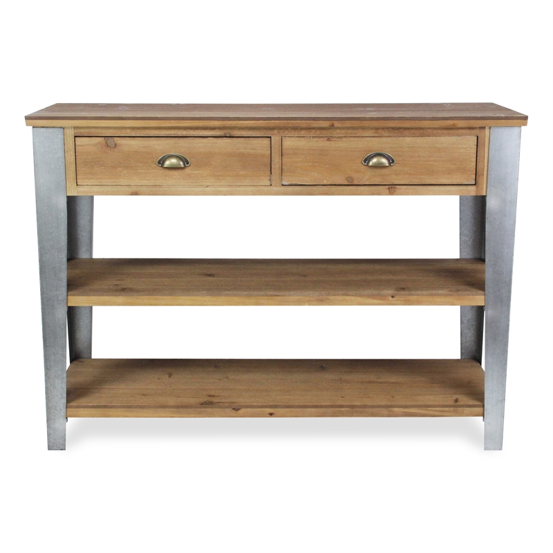 Pemberly Row Farmhouse Themed Wood and Galvanized Metal Console Table
