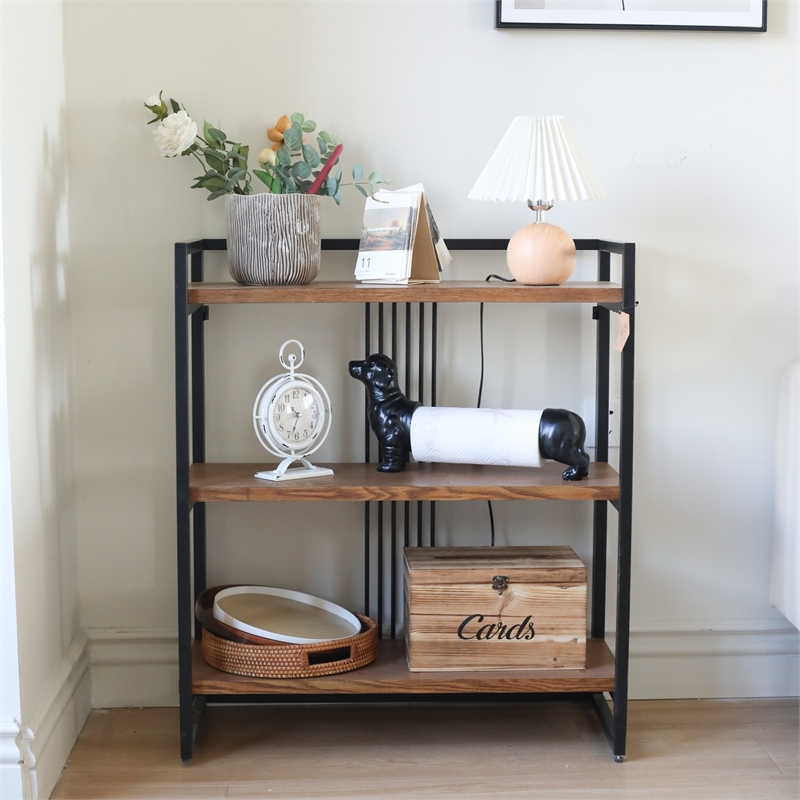 Pemberly Row Handmade Contemporary 3 Tier Metal Framed Wood Shelf