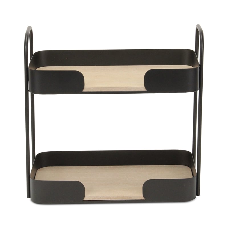 Pemberly Row Contemporary Two Tier Wood and Metal Table Organizer