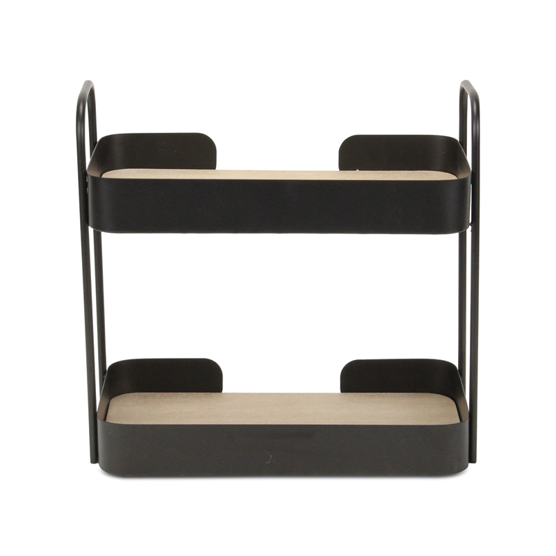 Pemberly Row Contemporary Two Tier Wood and Metal Table Organizer