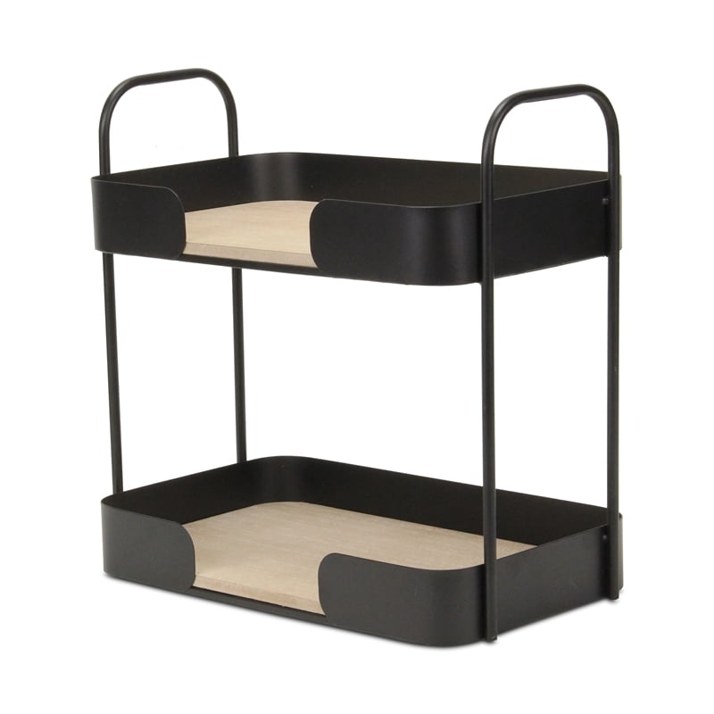 Pemberly Row Contemporary Two Tier Wood and Metal Table Organizer