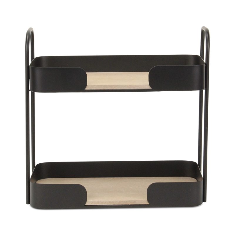 Pemberly Row Contemporary Two Tier Wood and Metal Table Organizer