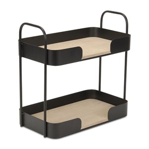 Pemberly Row Contemporary Two Tier Wood and Metal Table Organizer