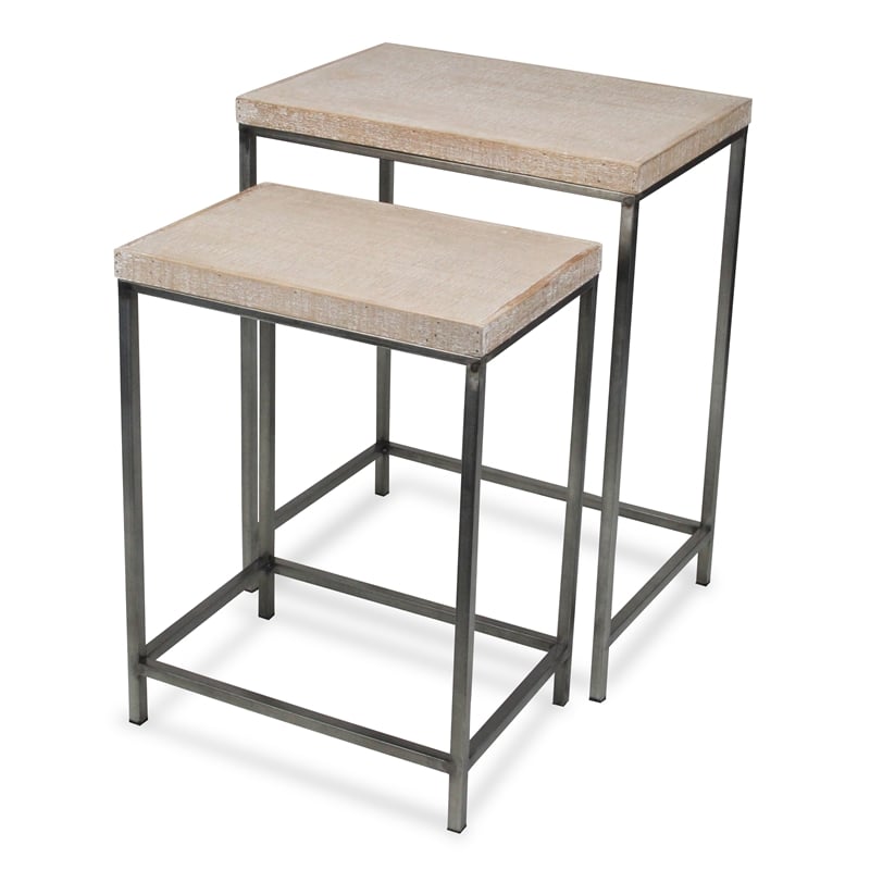 Pemberly Row Contemporary Set of 2 White Washed Nesting Tables