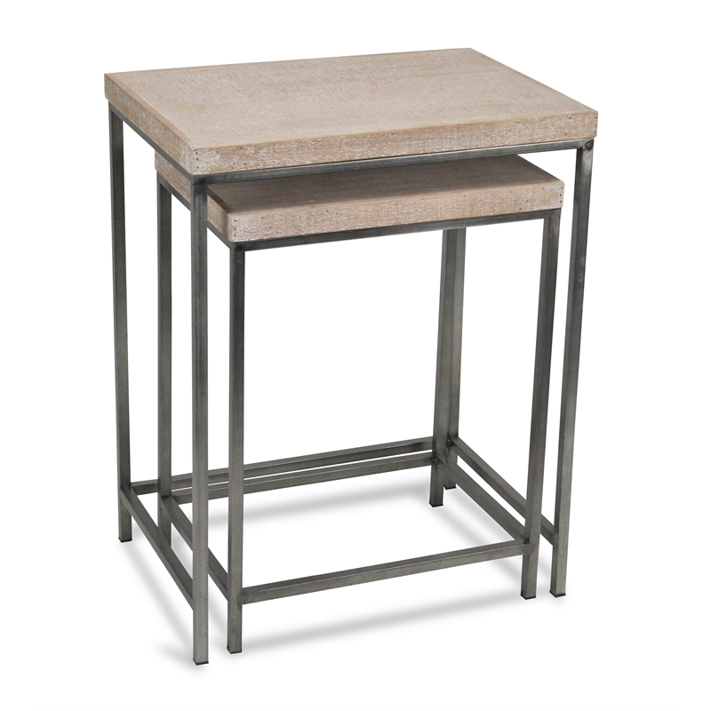 Pemberly Row Contemporary Set of 2 White Washed Nesting Tables