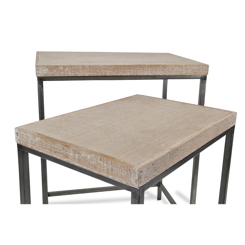 Pemberly Row Contemporary Set of 2 White Washed Nesting Tables