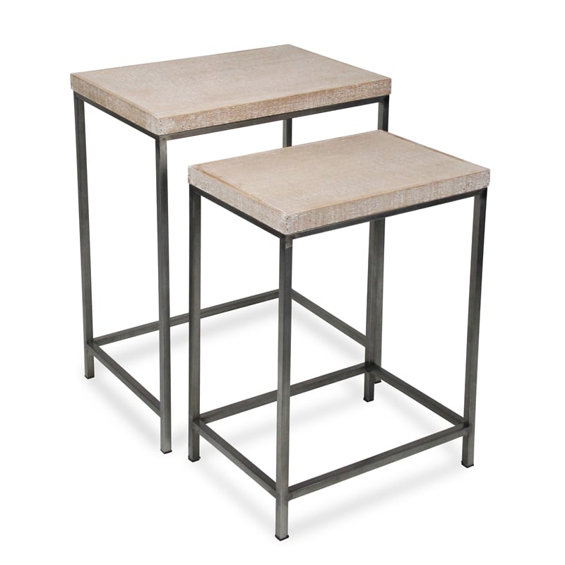Pemberly Row Contemporary Set of 2 White Washed Nesting Tables