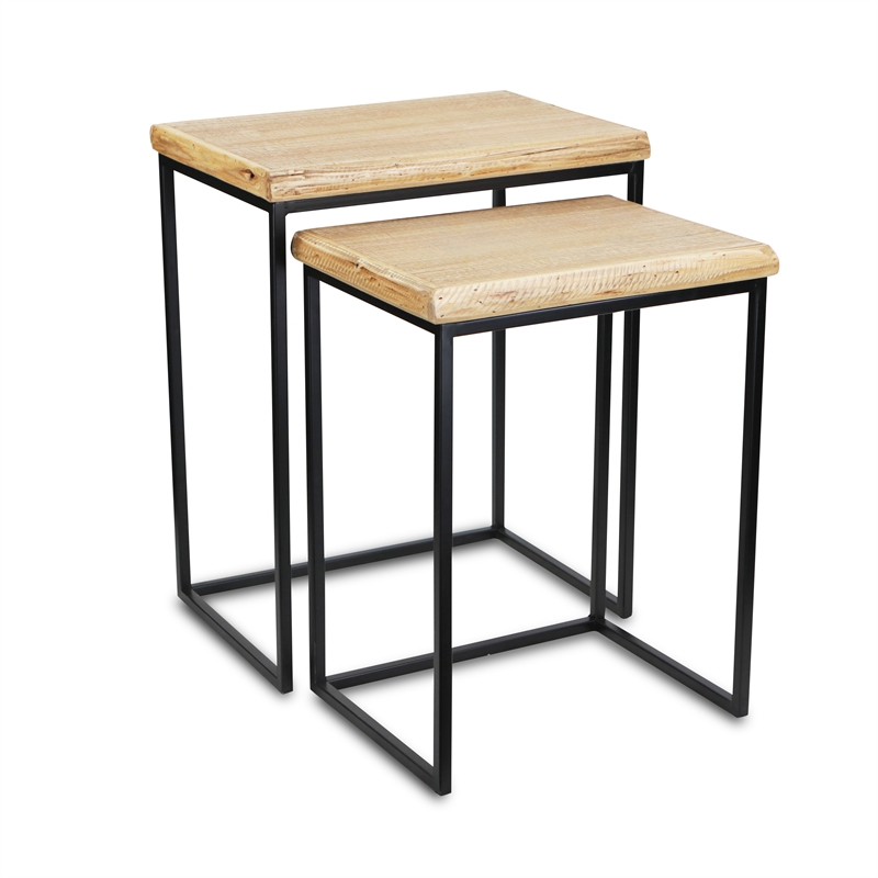 Pemberly Row Modern Set of 2 Rectangular Wood and Metal Side Tables