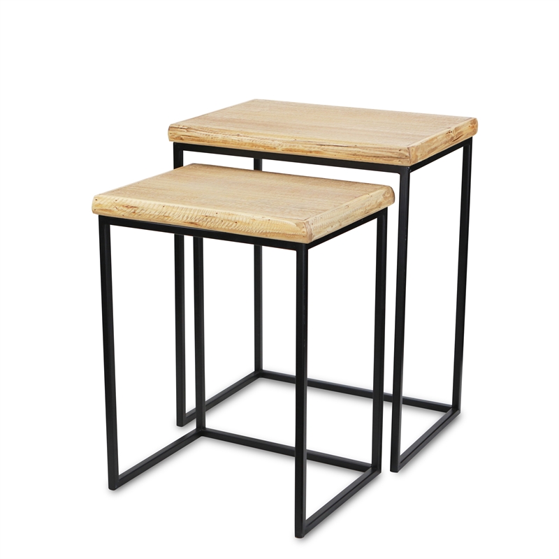 Pemberly Row Modern Set of 2 Rectangular Wood and Metal Side Tables