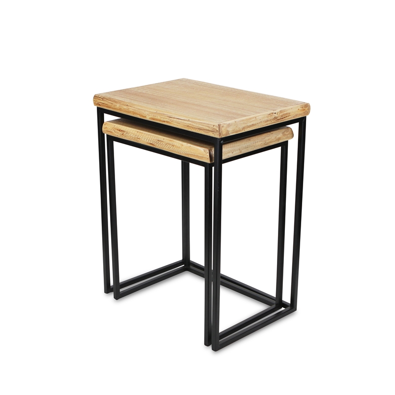 Pemberly Row Modern Set of 2 Rectangular Wood and Metal Side Tables