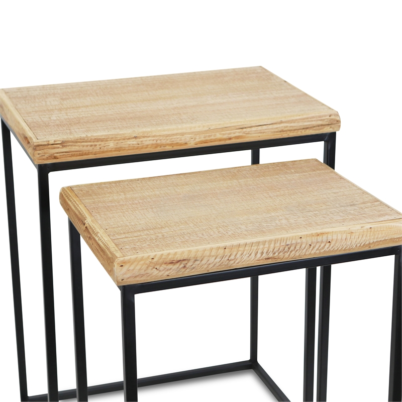 Pemberly Row Modern Set of 2 Rectangular Wood and Metal Side Tables