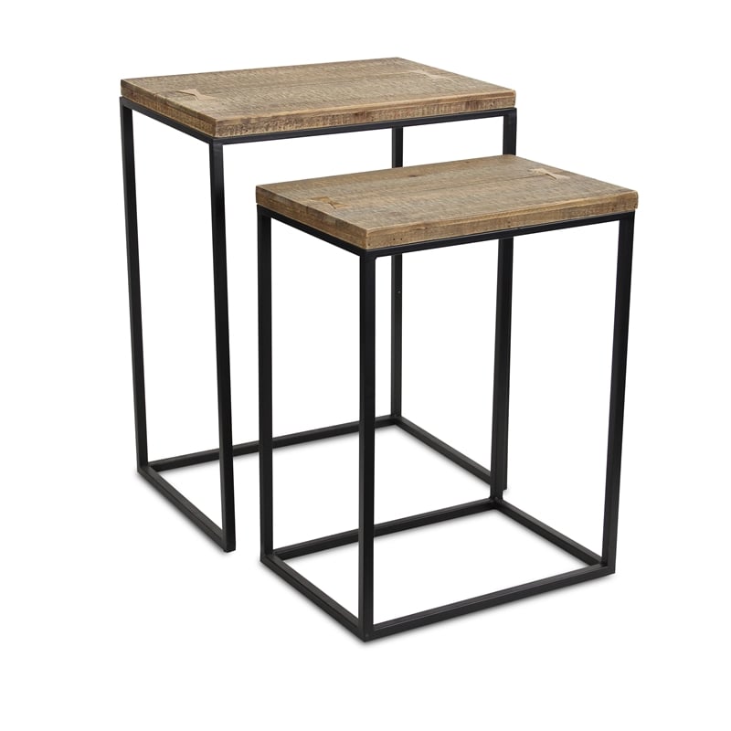 Pemberly Row 2 Piece Side Wood Top and Metal Frame Table Set