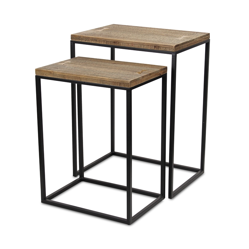 Pemberly Row 2 Piece Side Wood Top and Metal Frame Table Set