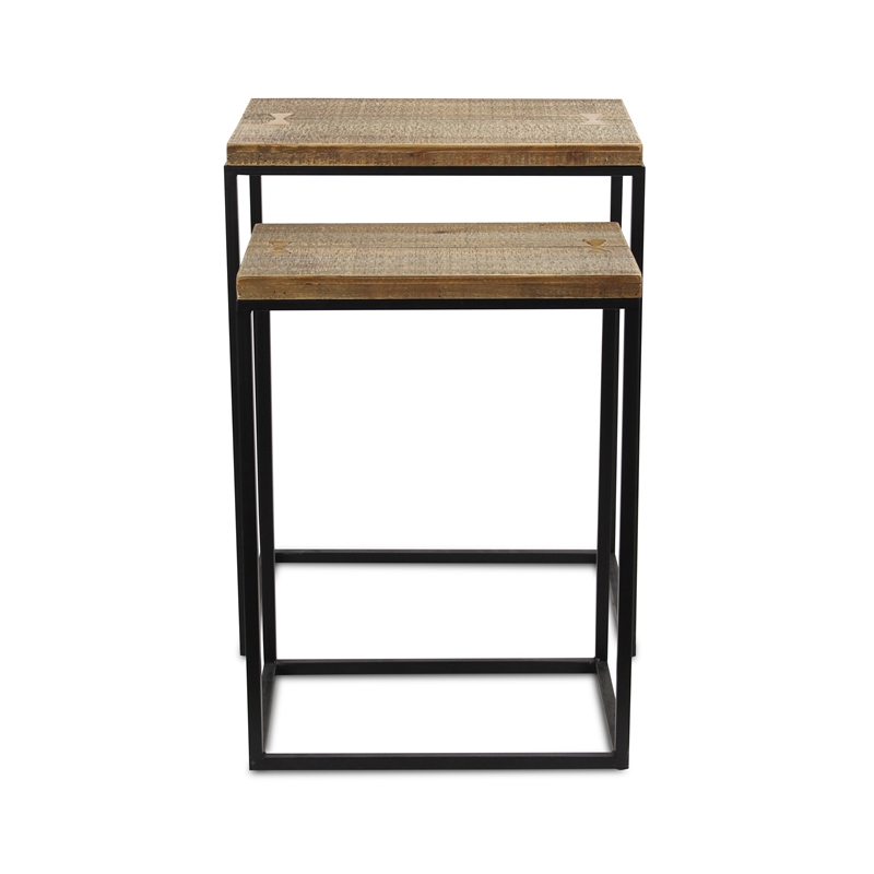 Pemberly Row 2 Piece Side Wood Top and Metal Frame Table Set