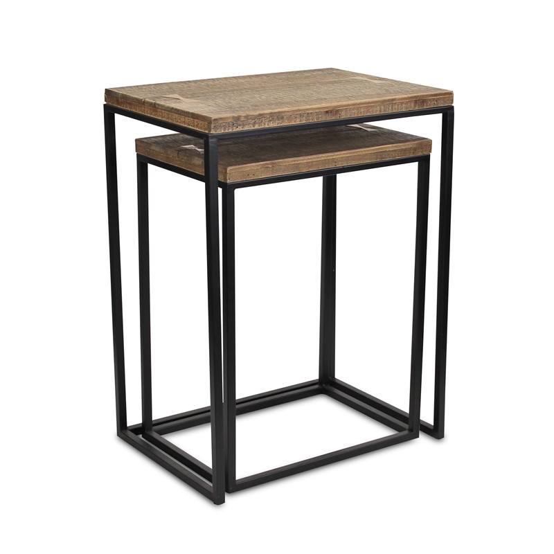 Pemberly Row 2 Piece Side Wood Top and Metal Frame Table Set