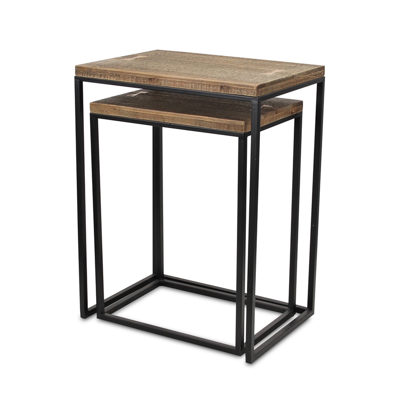 Pemberly Row 2 Piece Side Wood Top and Metal Frame Table Set