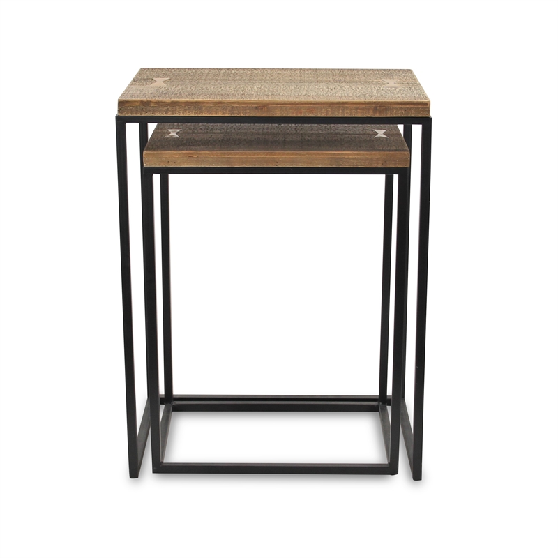 Pemberly Row 2 Piece Side Wood Top and Metal Frame Table Set