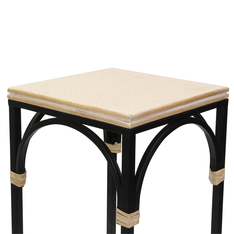 Pemberly Row Set of 2 Rattan Accented Wood and Metal Square Side Tables