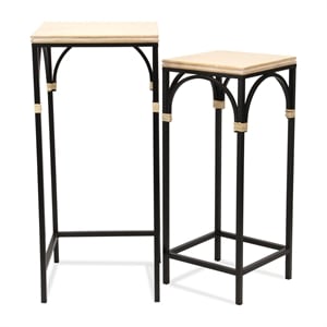 Pemberly Row Set of 2 Rattan Accented Wood and Metal Square Side Tables