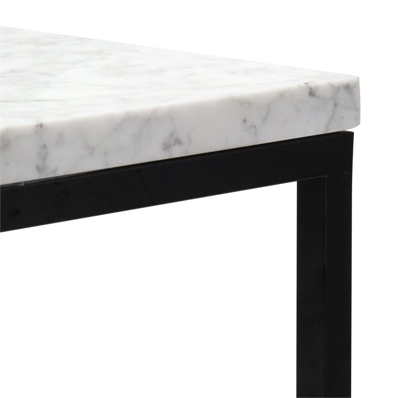 Pemberly Row Contemporary Set of 2 White Marble Square Side Tables
