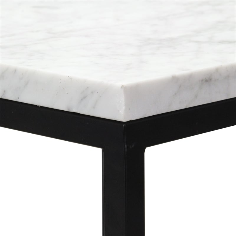 Pemberly Row Contemporary Set of 2 White Marble Square Side Tables