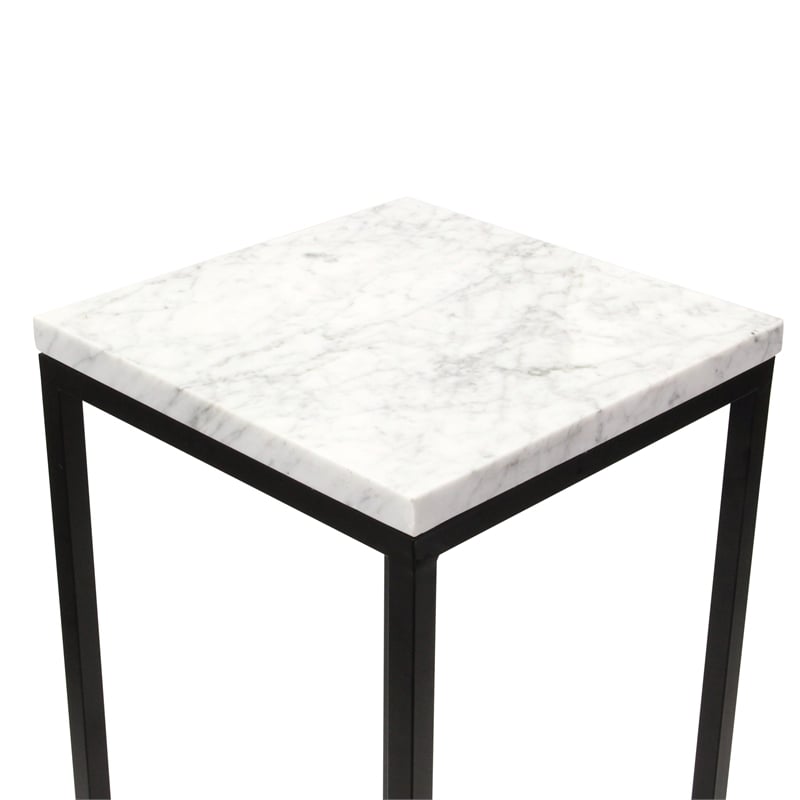 Pemberly Row Contemporary Set of 2 White Marble Square Side Tables