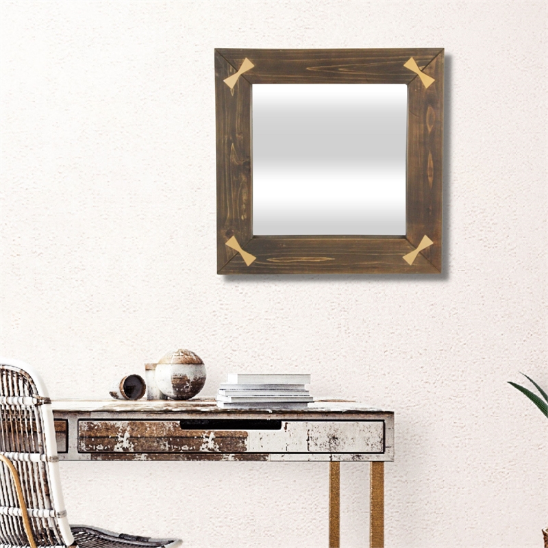 Pemberly Row Handmade Contemporary Square Wood Accent Mirror
