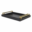 Pemberly Row Faux Croco Vinyl Tray Set with Gold Handles in Black