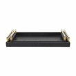 Pemberly Row Faux Croco Vinyl Tray Set with Gold Handles in Black