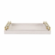 Pemberly Row Linen and Wood Tray Set with Gold Handles in Dark White
