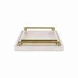 Pemberly Row Linen and Wood Tray Set with Gold Handles in Dark White