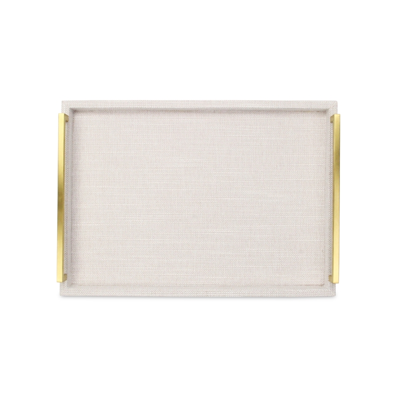 Pemberly Row Linen and Wood Tray Set with Gold Handles in Dark White